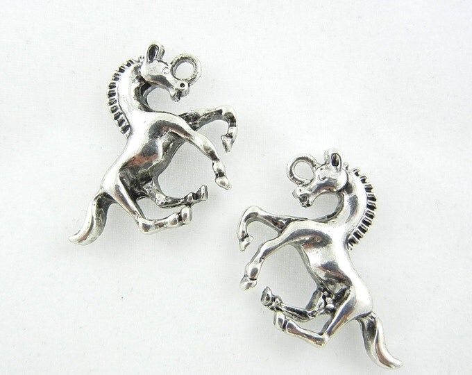 Pair of Running Horse Charms Antique Silver-tone Western Wild West Jewelry Making Supplies