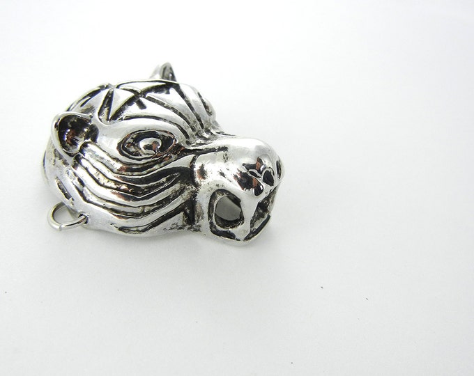 Antique Silver-tone Double Link Tiger Head Pendant