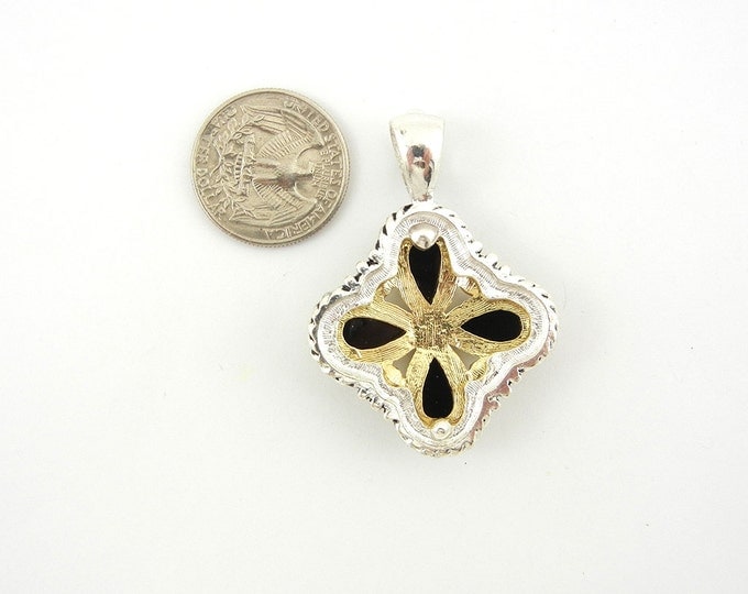 Two-tone Black Acrylic Cabochon Rhinestone Clover-like Pendant