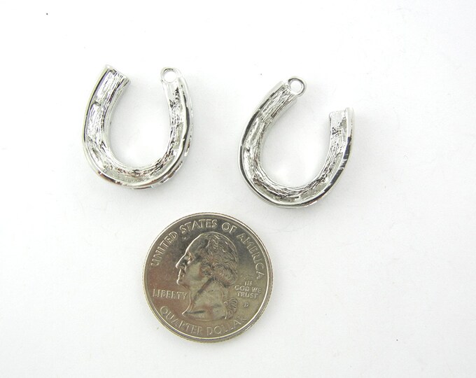 Pair of Black Rhinestone Horseshoe Charms Silver-tone