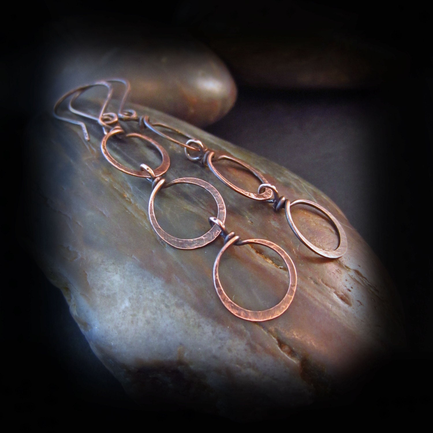 Hammered Copper Hoops Triple Hoops Copper Earrings