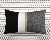 Metallic Gold Stripe Pillow Cover in Black and Cream - Modern Home Decor by JillianReneDecor - Chambray - Black and White - Modern Pillow