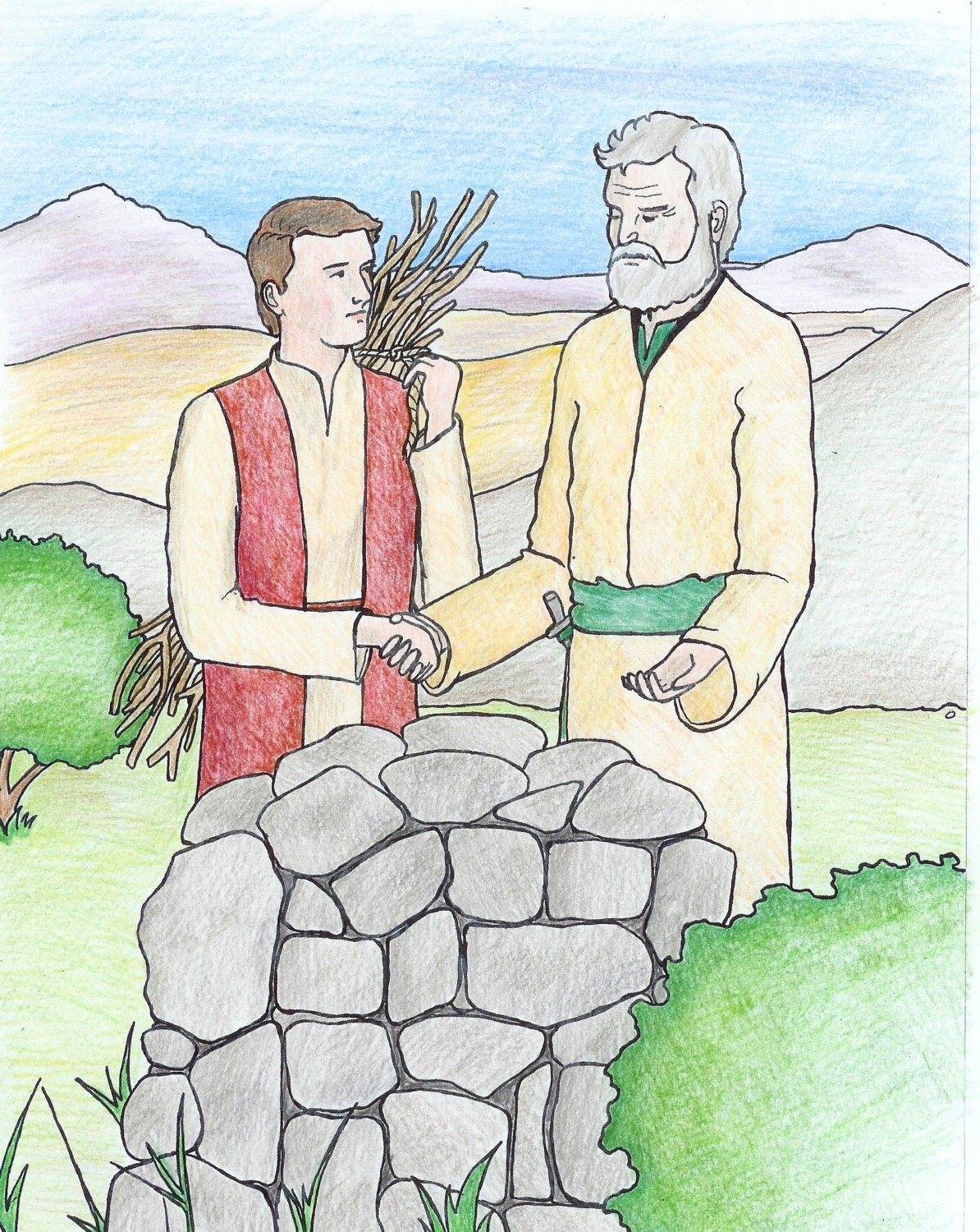 Abraham and Isaac Sacrifice Bible Colouring Page