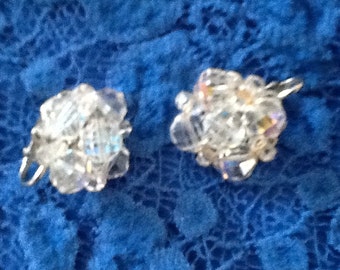 VINTAGE Signed Laguna aurora borealis crystal clip back earrings