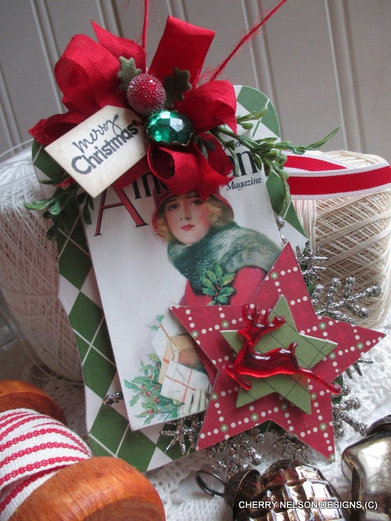 vintage christmas ornament tag-CHRISTMAS ELEGANT LADY ornament tag decoration
