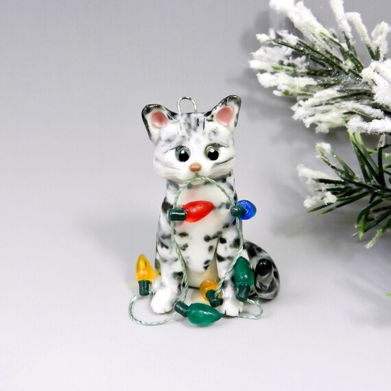 Bengal Cat Christmas Ornament Silver Handmade by TheMagicSleigh