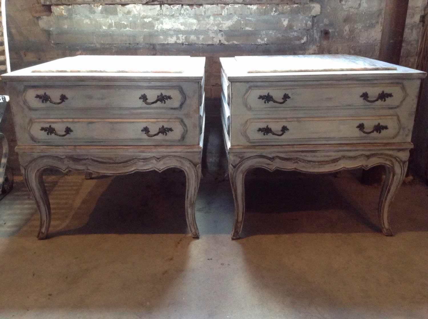 Two Antique Side Tables French Country Side by DareToBeVintage