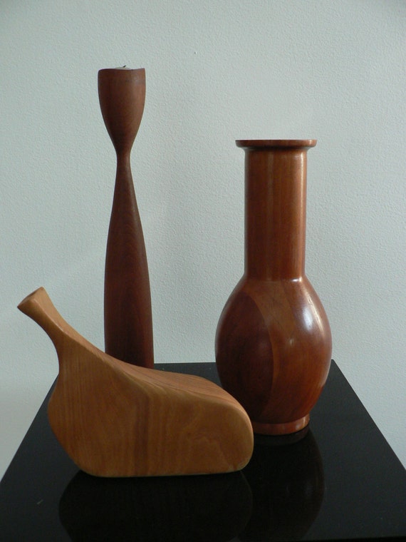 mid century modern Wood Vase/ vintage 1950s wood by secreteyesonly