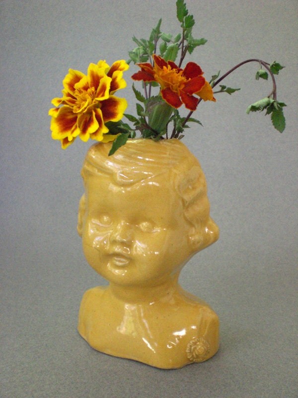 Baby Doll Head Vase in Sunny Yellow earthenware