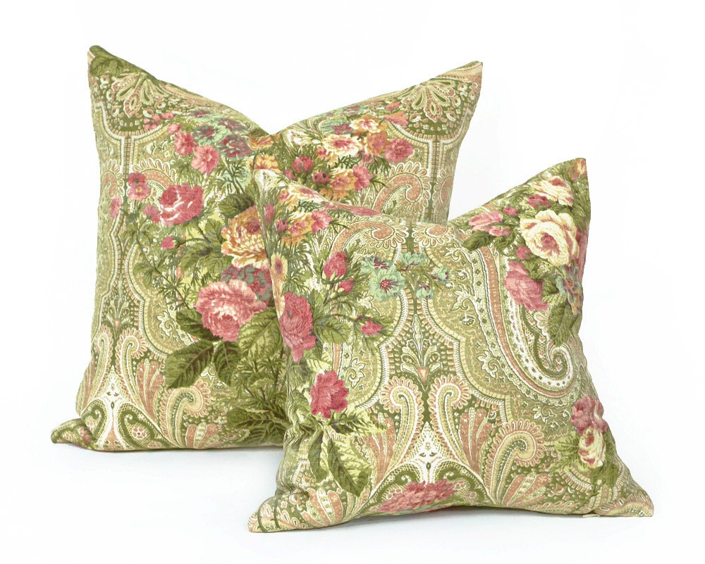 Green Pink Floral Pillow Cover Cottage Throw Pillows French