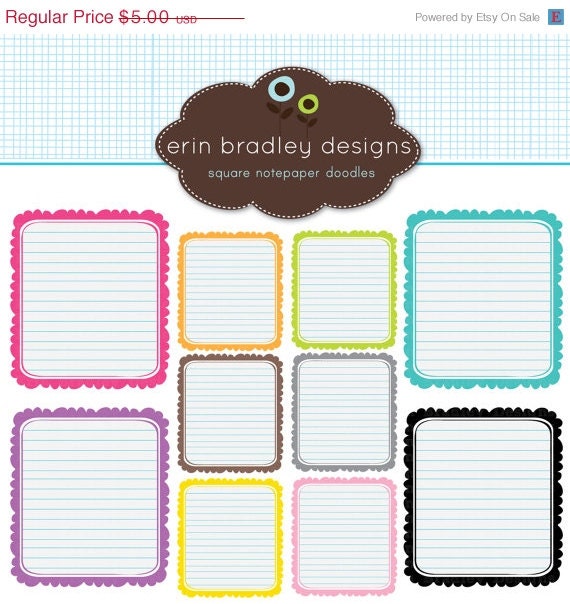 50% OFF Square Notepaper Doodles Clipart Clip Art Personal & Commercial Use Digital Scrapbooking Il_570xn