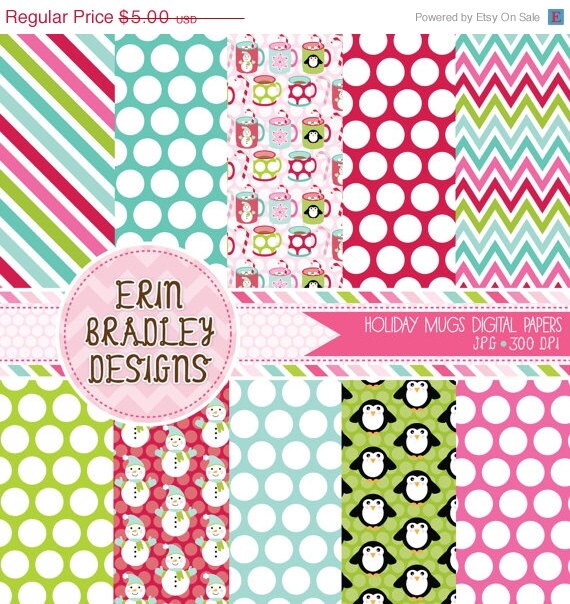 50% OFF SALE Holiday Mugs Digital Paper Set Commercial Use INSTANT Download Il_570xn