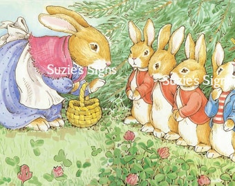 Vintage Beatrix Potter Fabric Block 100% cotton 8.5" by 5.5" Peter Rabbit Storybook