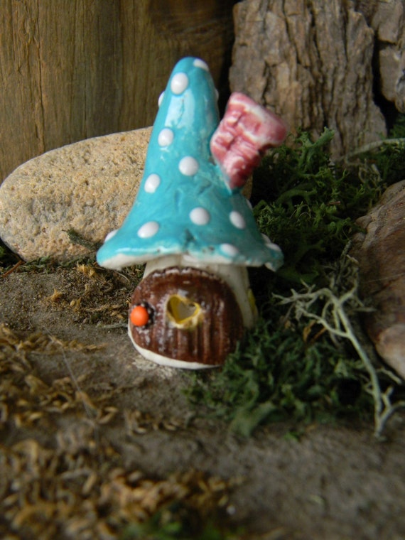  Ceramic Mushroom House  Gnome Fairy Home  by 