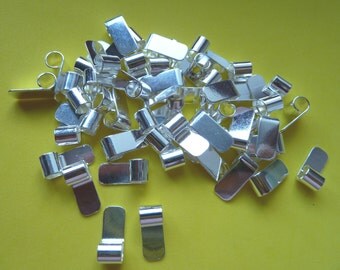 50 Medium S/P Tube Top Bail findings ideal for Pendants Silver Plated Flat pad Glue on