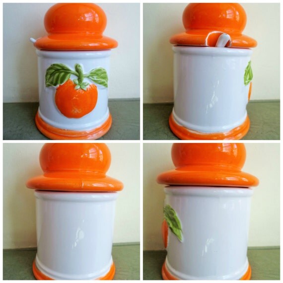 Vintage Jam Jar Ceramic Jar Marmalade Jar Orange by BettyAndDot