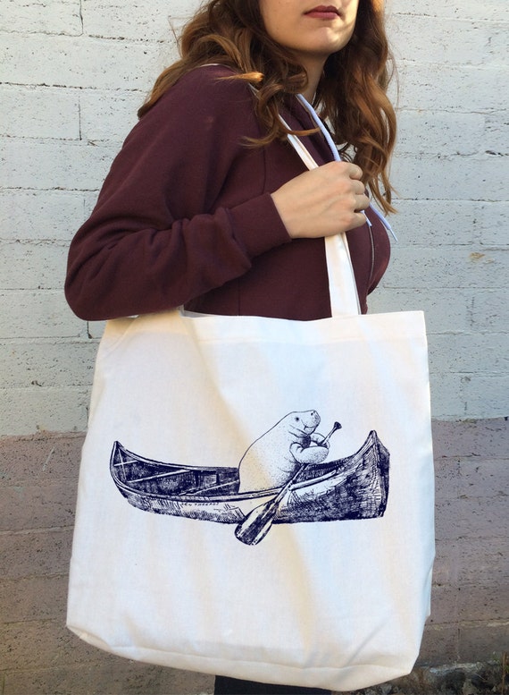 MANATEE in a Canoe Cotton TOTE Hand Screen Printed Bag