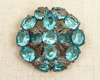 Antique "In the Thicket" Baby Blue Glass Chunky Botanical Brooch
