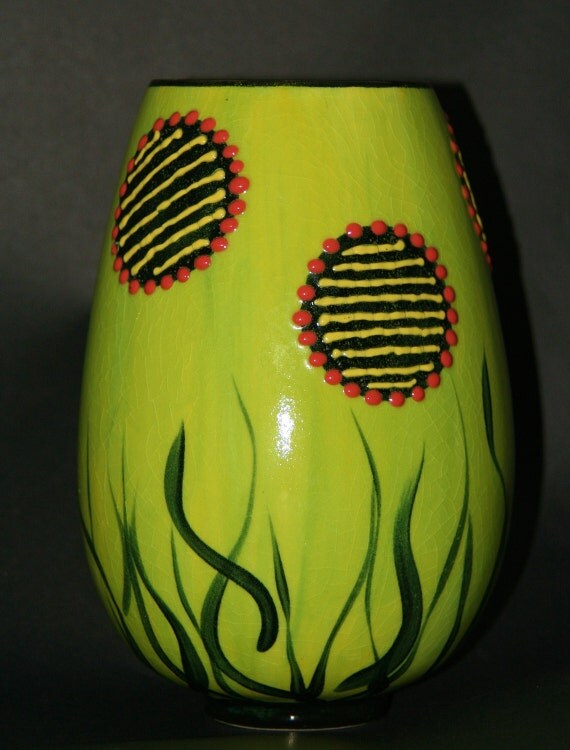 African Ceramic Vase Green Handcrafted in South Africa