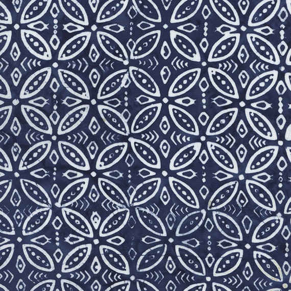 Navy Blue Geometric Tonga Batik Fabric 1.5 yds Timeless