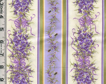 Fabric Timeless Fleur LAVENDER FLOWERS Bees Lengthwise  Stripe C3464