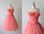 Vintage 1950s Dress / Prom Dress / Party Dress / Formal Dress / Coral Pink  / Sweet Nothings