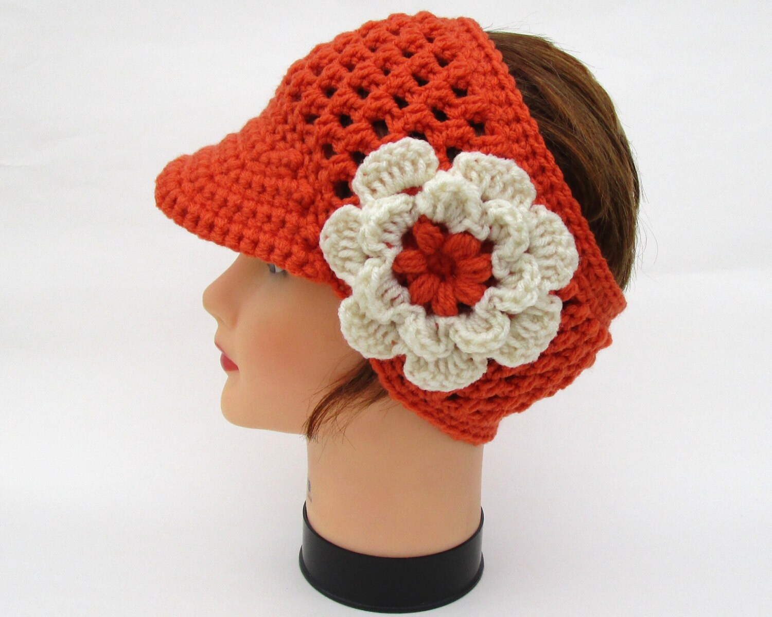 Crochet Sun Visor Women's Headband With Brim Mango Ear