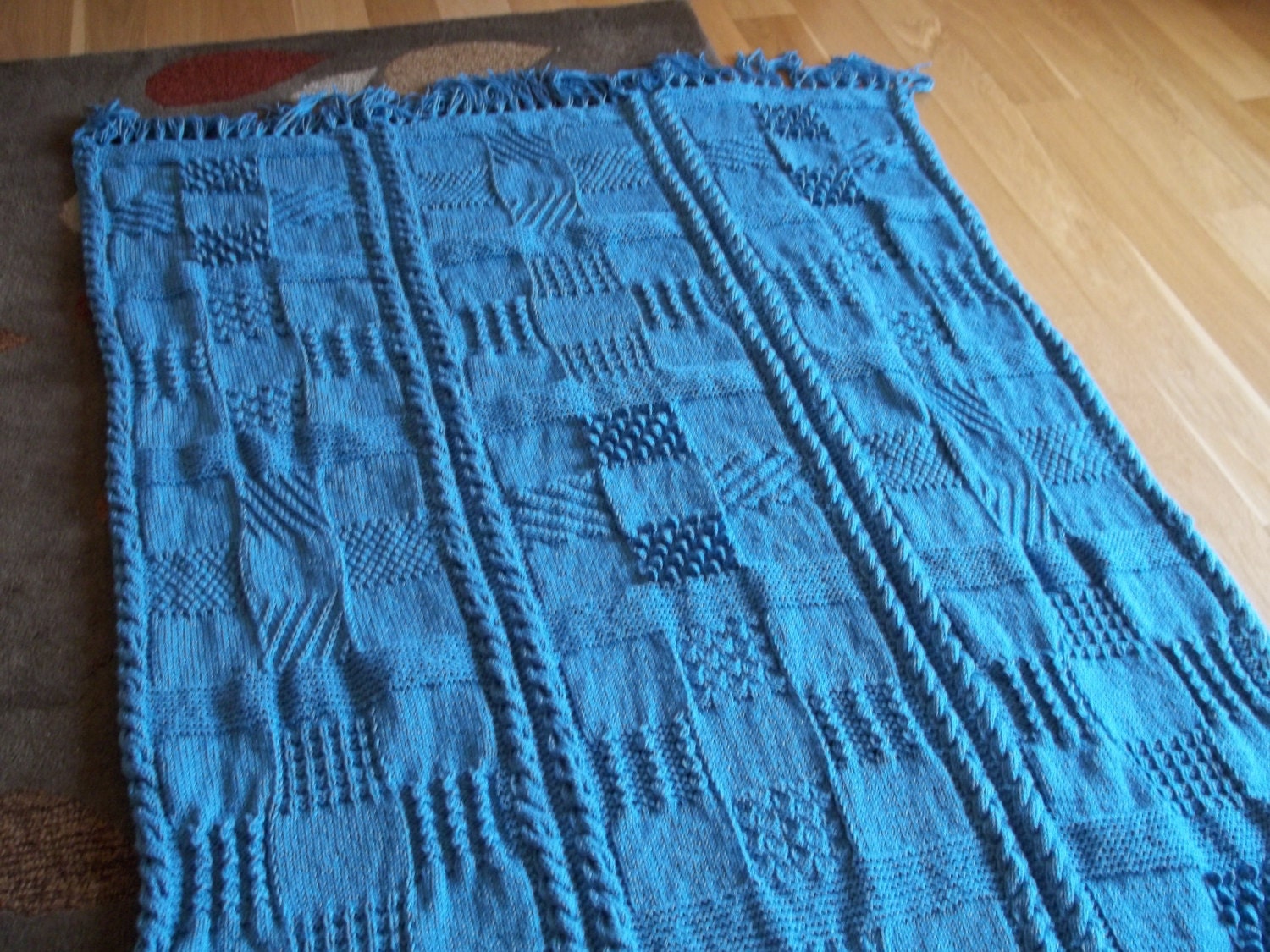 Knit Blanket/Afghan in Country Blue Afghan Blanket Throw