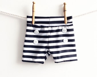 Baby Black and White Stripe Swim Trunks, Boys Striped Shorts, Toddler Boy Bathing Suit, Baby Shorties, Baby Boyshorts, Retro Bathing Suit