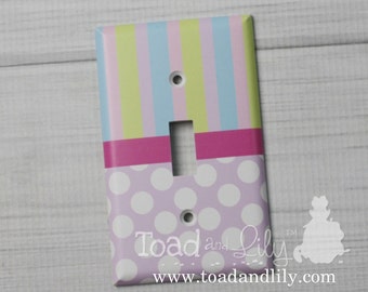 Pastel Polka Dots and Stripes Girls Bedroom Single Light Switch Cover LS0073