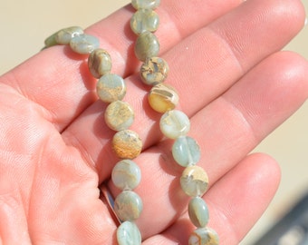 1 Strand Natural Serpentine 8mm Flat Round Beads BD812