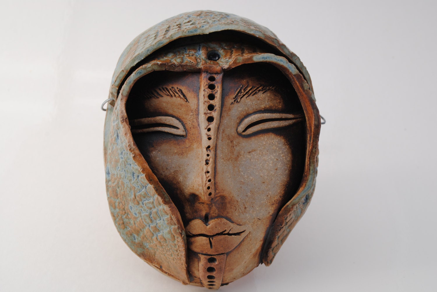 ceramic mask sculpture art clay face fine art by WickedClayGirl