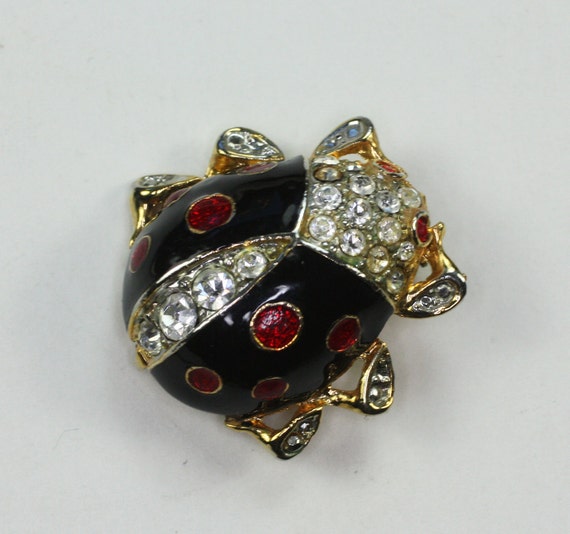 Enamel And Rhinestone Ladybug Pin Brooch Vintage By Pastsplendors 6474