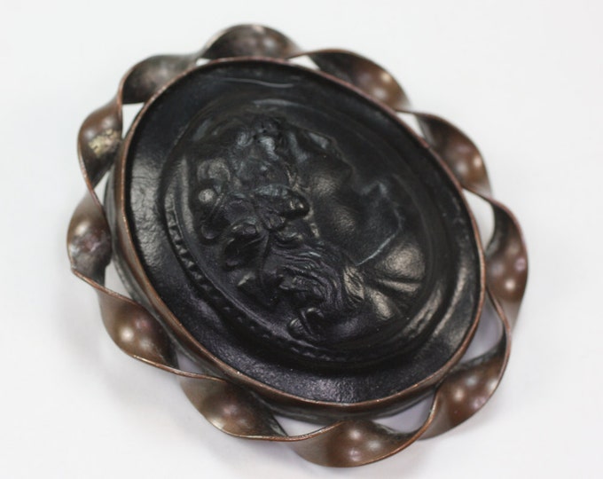 Victorian Cameo Brooch Gutta Percha or Vulcanite Mid Victorian Antique