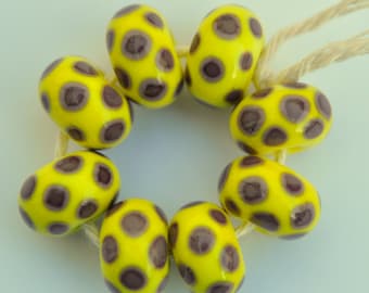 Yellow and Purple Spotty Lampwork Glass Beads SRA