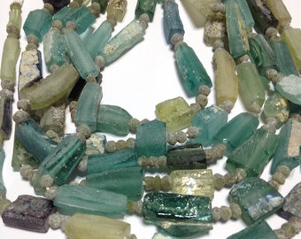 Ancient roman glass beads whole strand nugget style