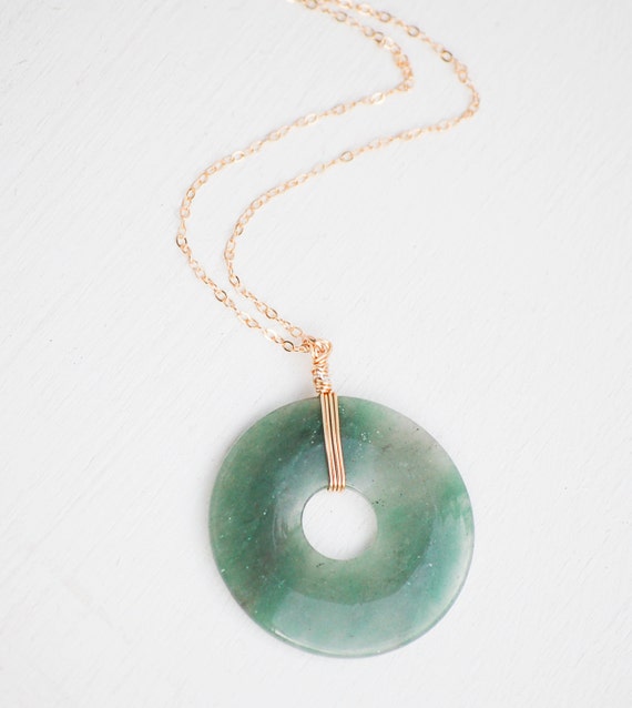 Jade CIRCLE Necklace Wisdom Pendant Rustic Nature Green