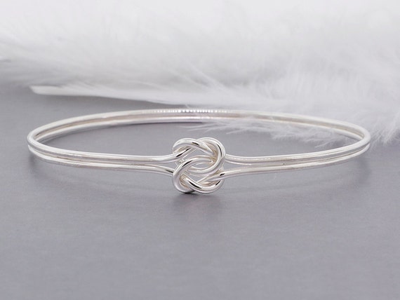 love knot bangle,  sterling silver bracelet, sturdy bangle