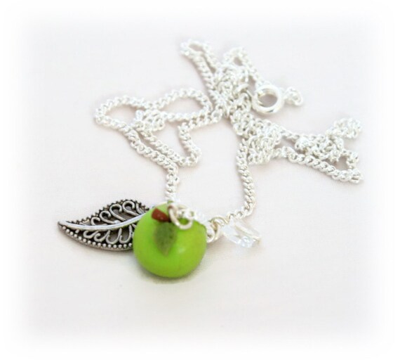 Green Apple Charm Necklace bespoke jewellery by Lottie Of London