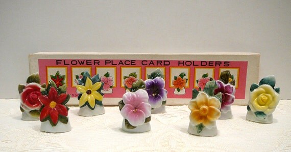 vintage flower place card holder ceramicevelynnsalcove