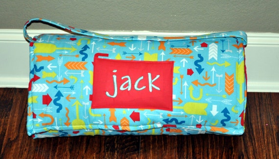 Nap Mat - Monogrammed Which Way Arrows Nap Mat with Red Double-sided Minky or Minky Dot Blanket