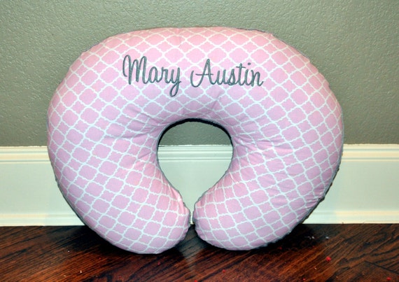 NURSING PILLOW COVER - Monogrammed/Personalized Light Pink Quatrefoil & Minky Dot Nursing Pillow Cover - Fits Boppy™ Pillow