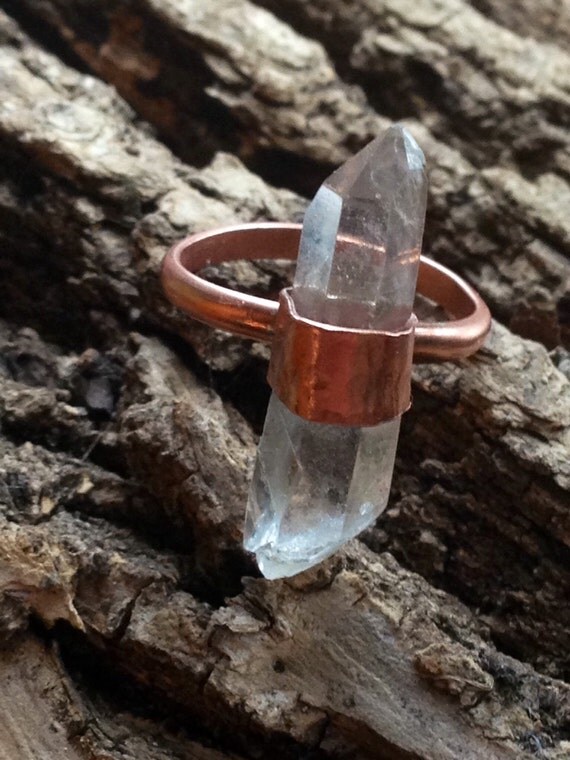 Items similar to Handmade Organic Crystal Quartz & Copper Ring on Etsy