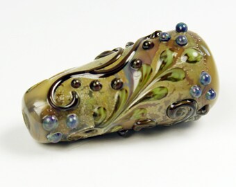 SRA Lampwork Glass Focal Bead Rustic Organic Brown Silver 'Ancient Garden'