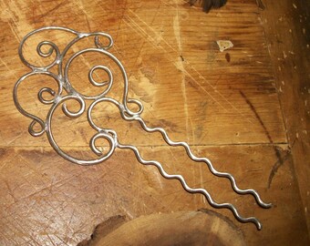 Nickel silver Hair fork, swirl Hair comb, hair pick, statement accessories, hair comb