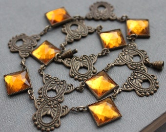 Art Deco Citrine Vauxhall Mirror Glass Necklace