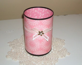 Make-up Brush Holder, Pencil Holder, Pink and Black Floral Decorative Can, Gift for her, Bathroom Decor, Vanity Organizer - 481