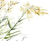 Blowing in the Wind Art print, watercolor painting, bamboo plants on a windy day, Green, yellow, nature art , minimalist landscape,