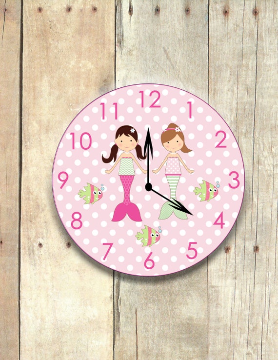 mermaid clock wooden clock nursery clock children's