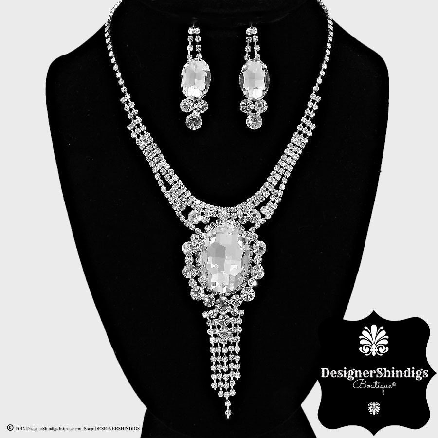 Ornate Gold Austrian Rhinestone Bib Statement Necklace & Earring Set – Bridal & Party
